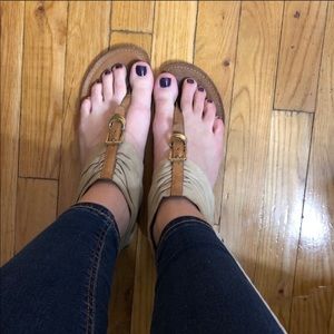 Tory Burch Thong Sandals Flats Suede Gold Details